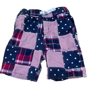 Gymboree Boys Patchwork Stars & Plaid Shorts - Red & Navy